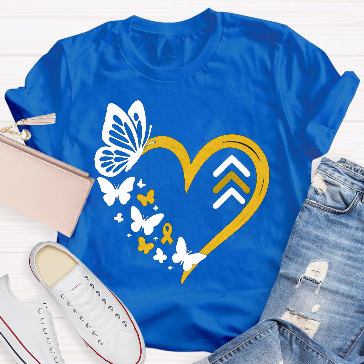 Down Syndrome Awareness Butterflies And Hearts Teacher T-shirt