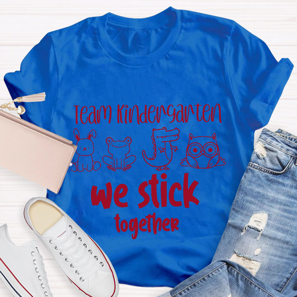 Personalized Grade Kindergarten Team We Stick Together T-Shirt