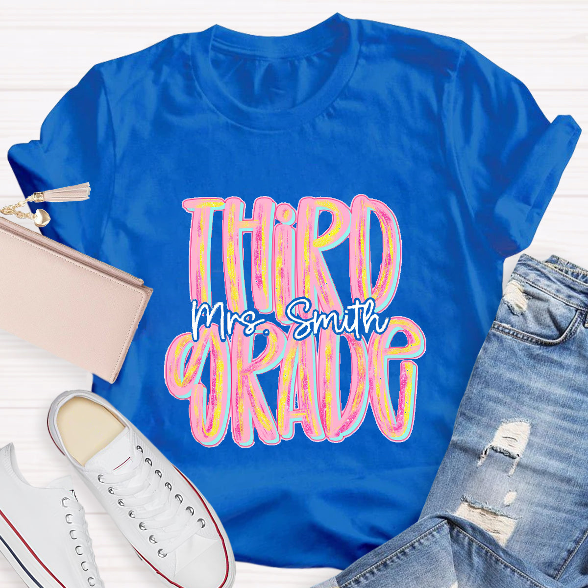 Personalized Grade And Name Pink Second Grade Teacher T-Shirt