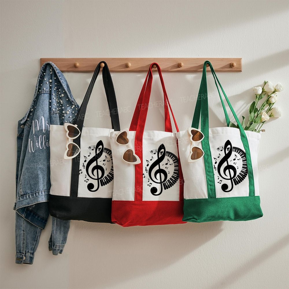 Music Symbols Patterns Color-blocked Canvas Bag