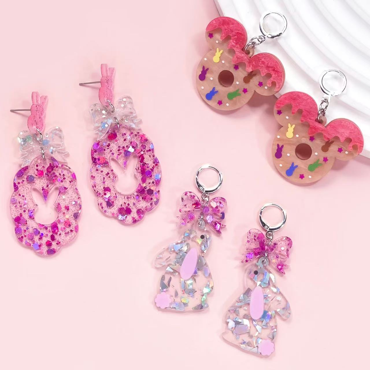 Baby'S Breath Bunny Earrings And Bow Stud Earrings