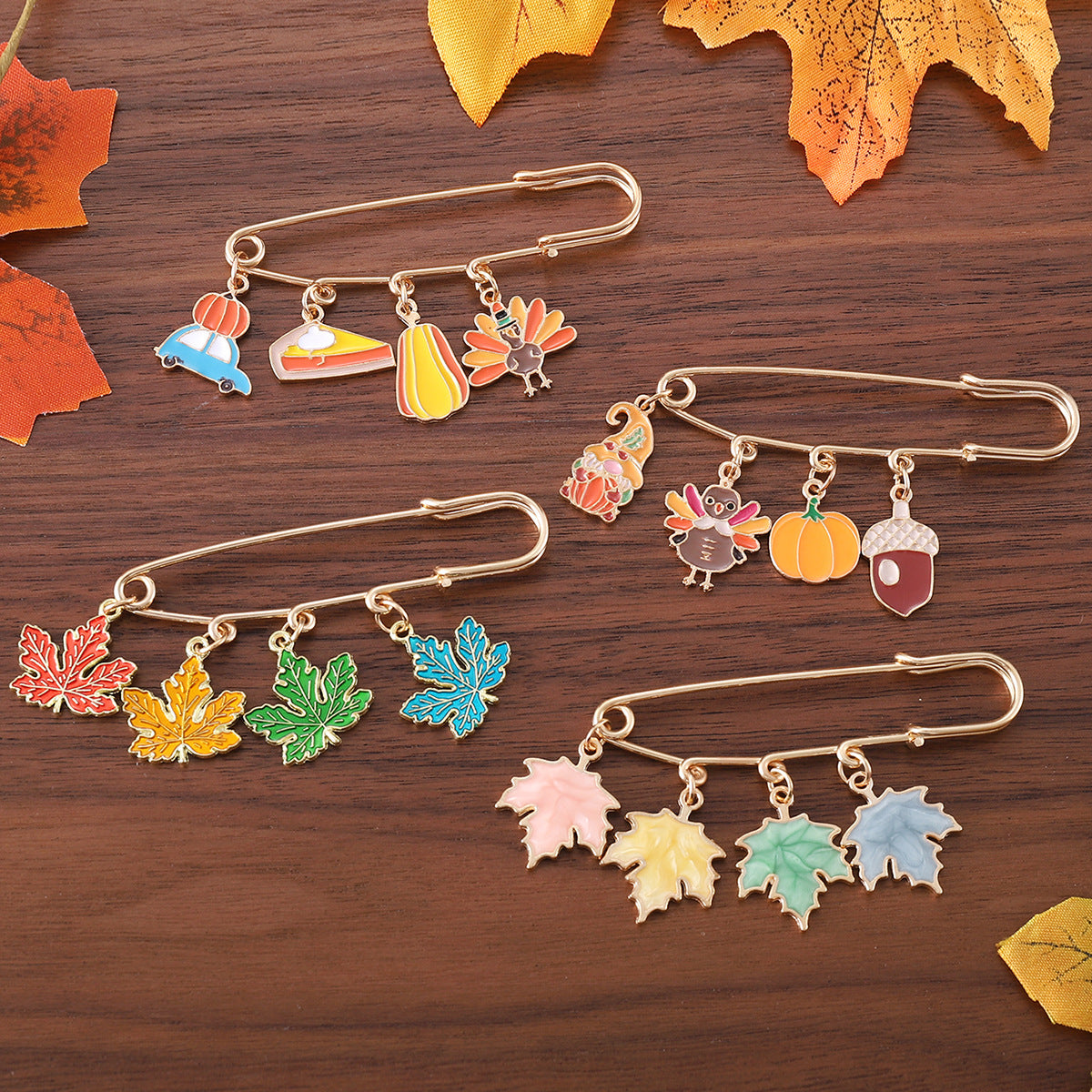 Brooch Oil Drip Maple Leaf Pumpkin Turkey Badge Pin