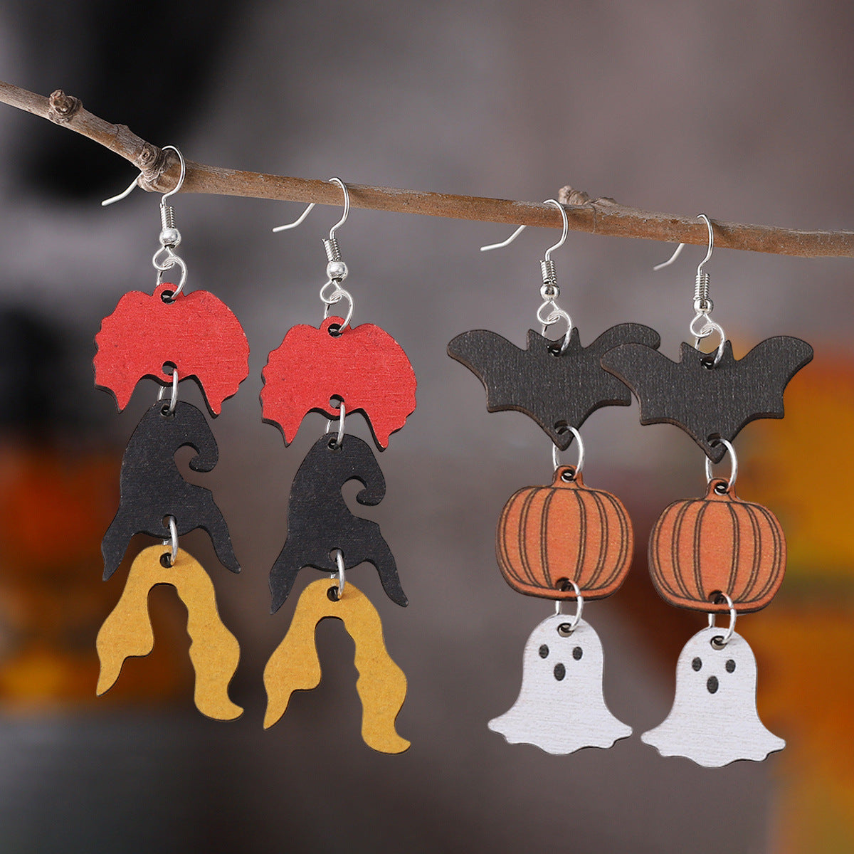 Witch Pumpkin Bat Ghost Pendant Earrings