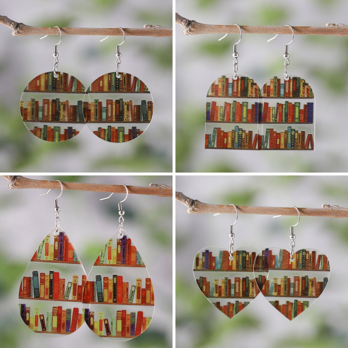 Library Bookshelf Transparent Earrings