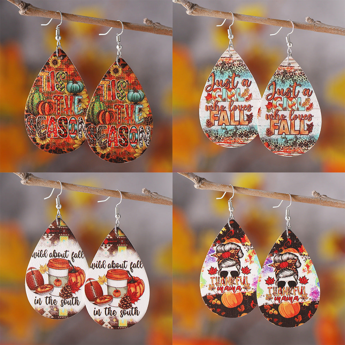 Harvest Pumpkin Sunflower Leopard Print Teardrop Pendant