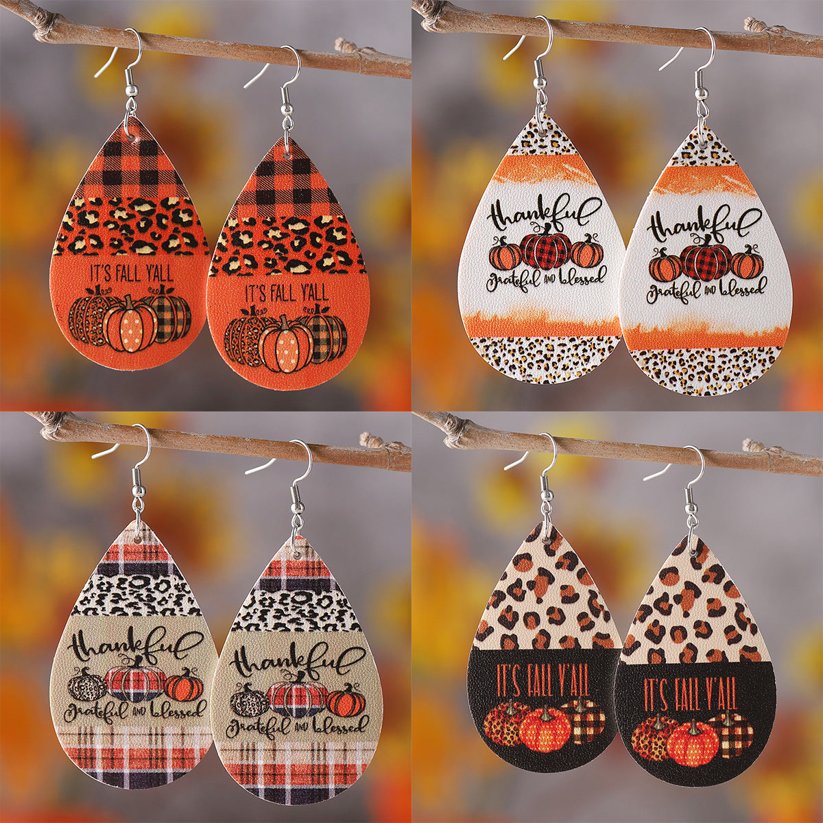 Leopard Check Polka Dot Pumpkin Teardrop Pendant