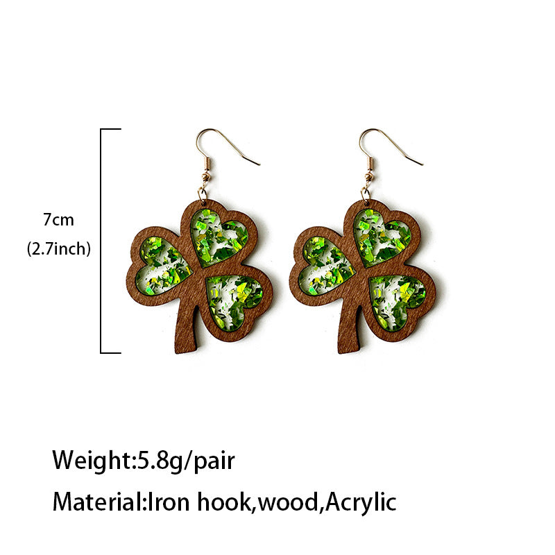 Wooden Texture Inlaid Dangle Earrings, Perfect For The Holidays