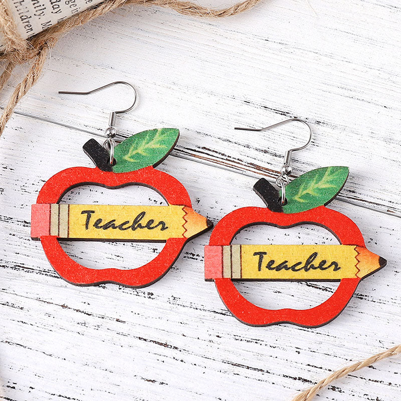 Pencil Apple Teacher Dangling Earrings