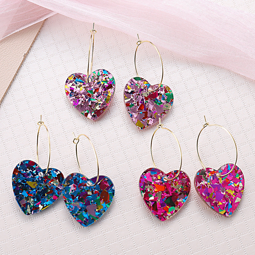 Heart-Shaped Sequined Acrylic Ring Pendant