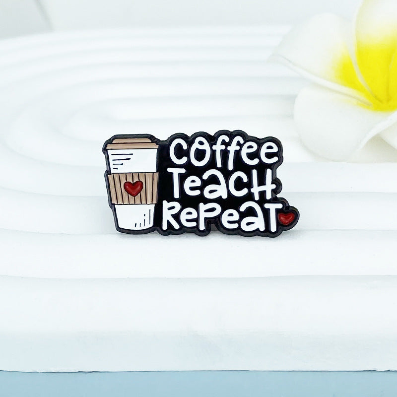 Red Heart-Shaped Coffee Cup Lacquered Brooch