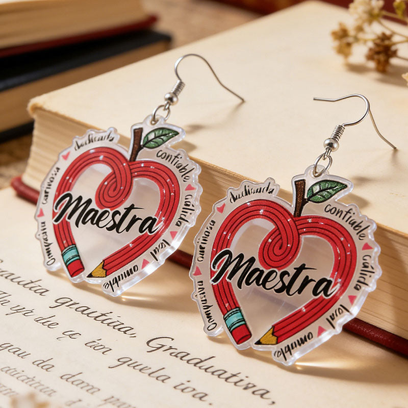 Teacher's Day Pencil Heart Apple Earrings