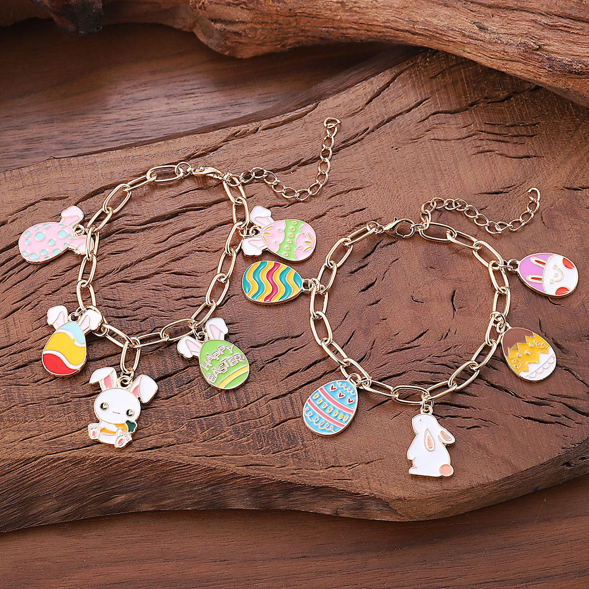 Rabbit-Themed Colorful Enamel Oil Drop Bracelet