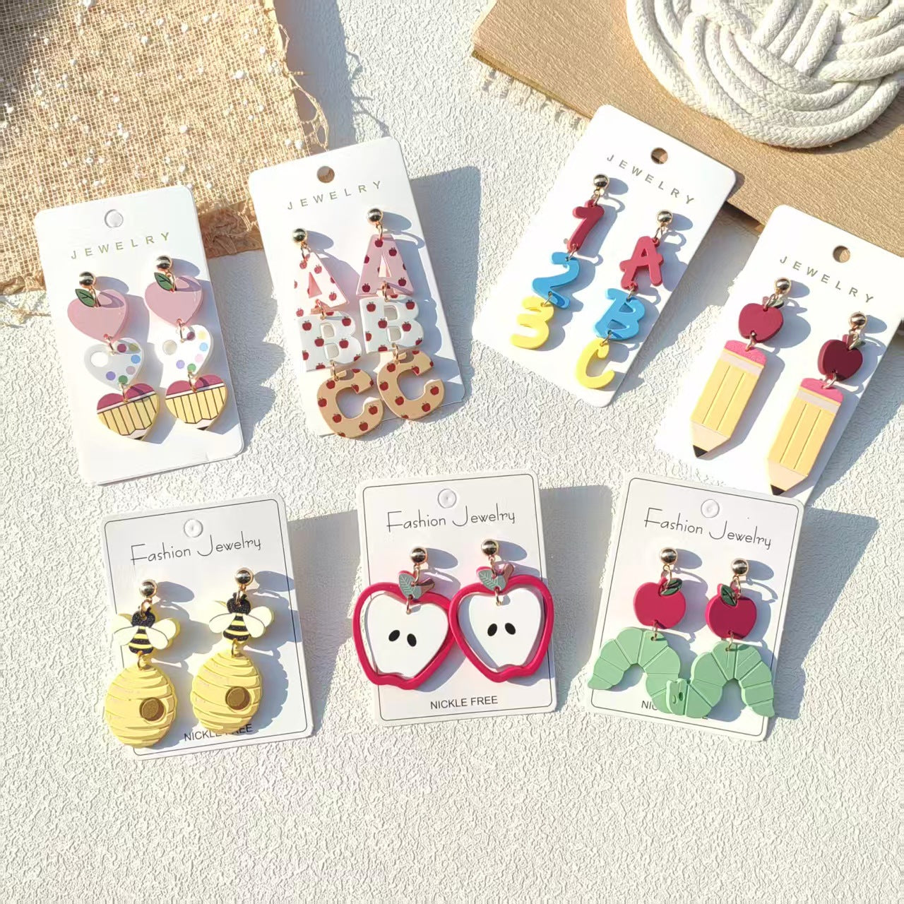 Spray-Painted Heart-Shaped Apple Colored Pencil Earrings