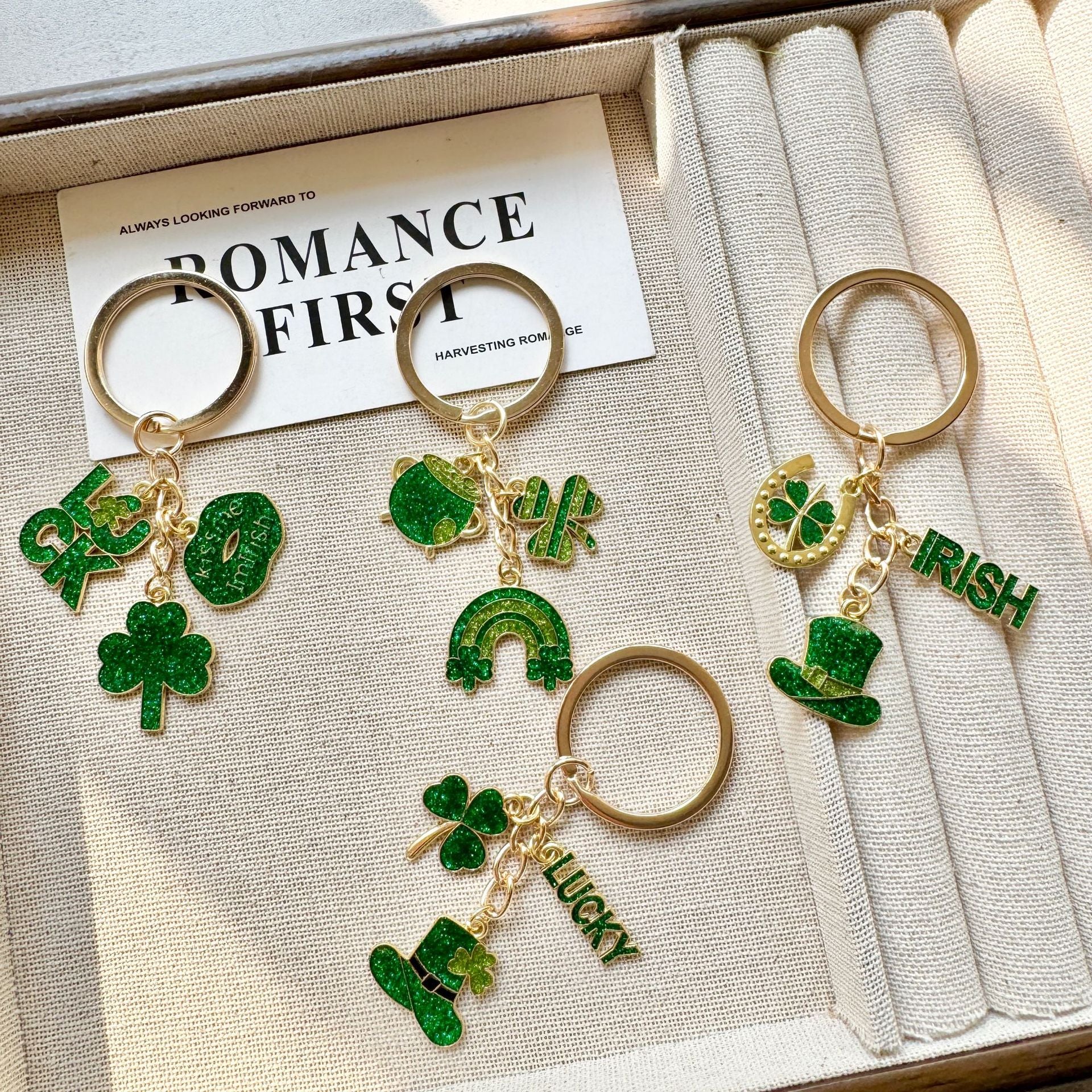 Four-Leaf Clover Keychain With Green Lucky Clover