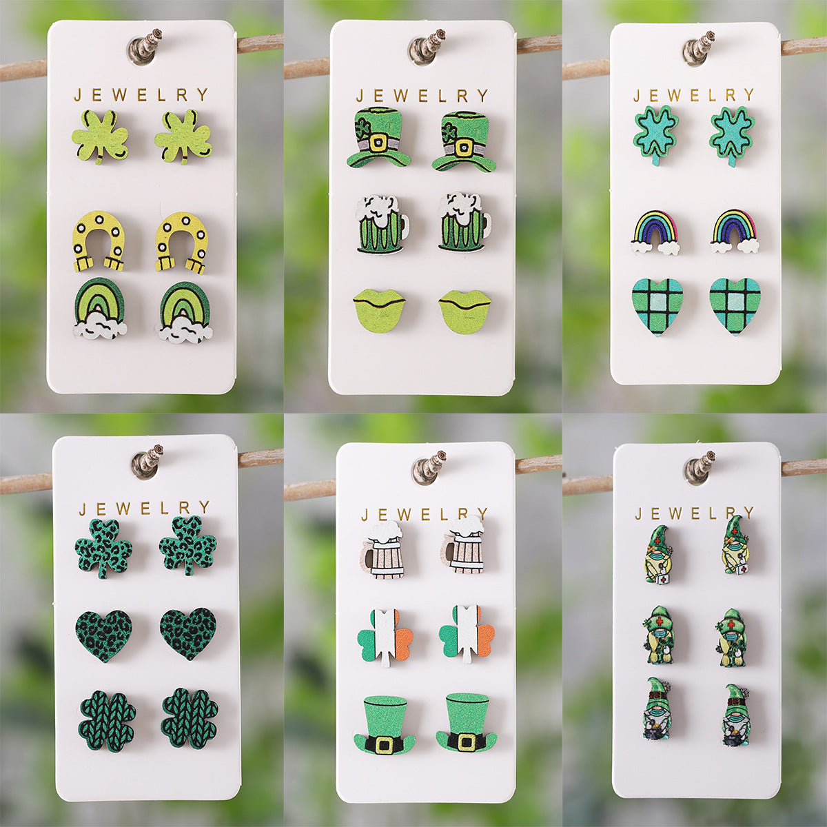 Green Clover Horseshoe Rainbow Hat Dwarf Earrings