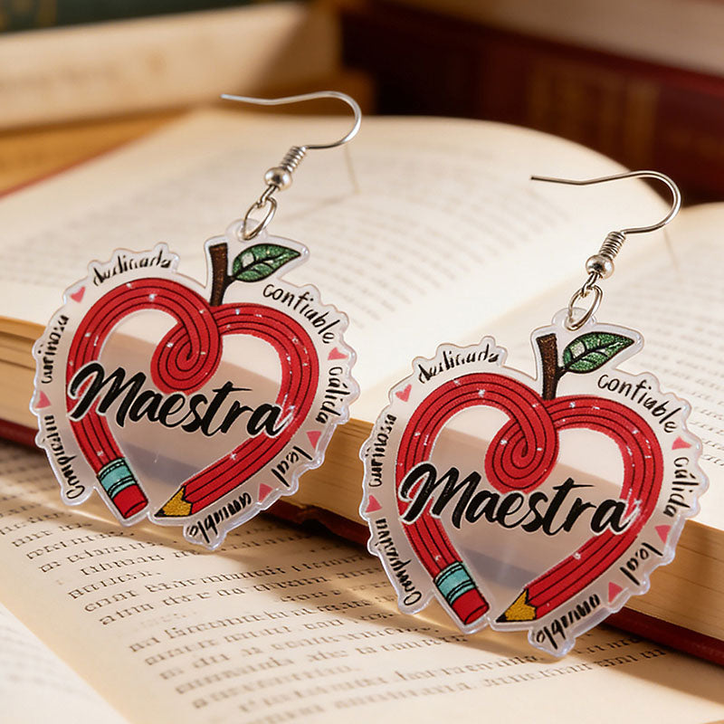 Teacher's Day Pencil Heart Apple Earrings