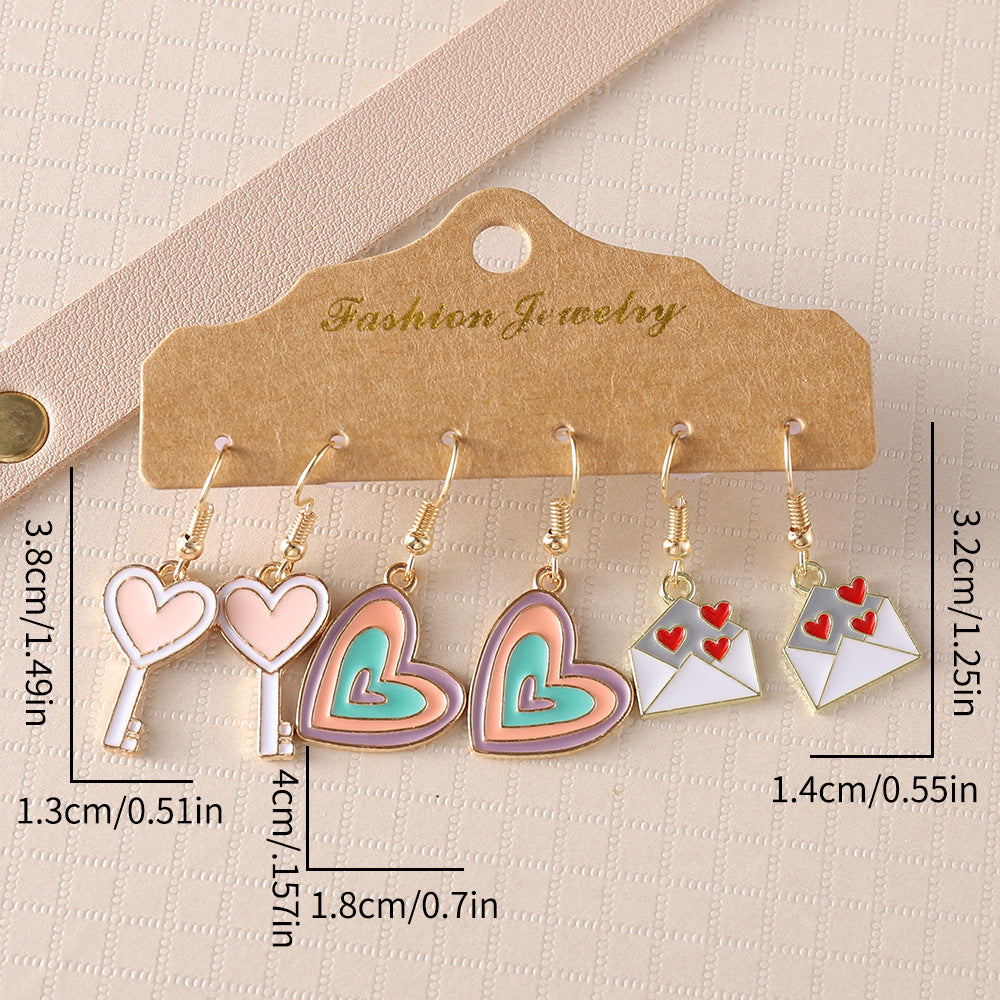Colorful Heart-Shaped Key And Envelope Earrings
