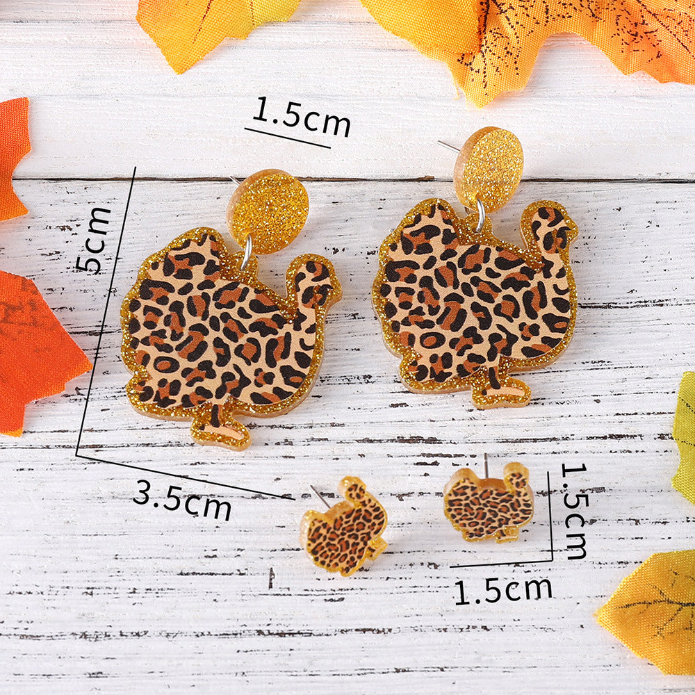 Leopard-Print Turkey Glitter Earrings