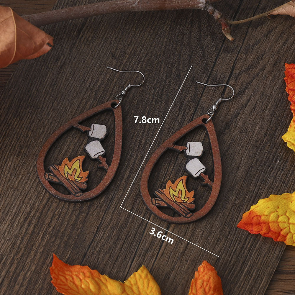 Camping Tassel Bonfire Wood Teardrop Earrings