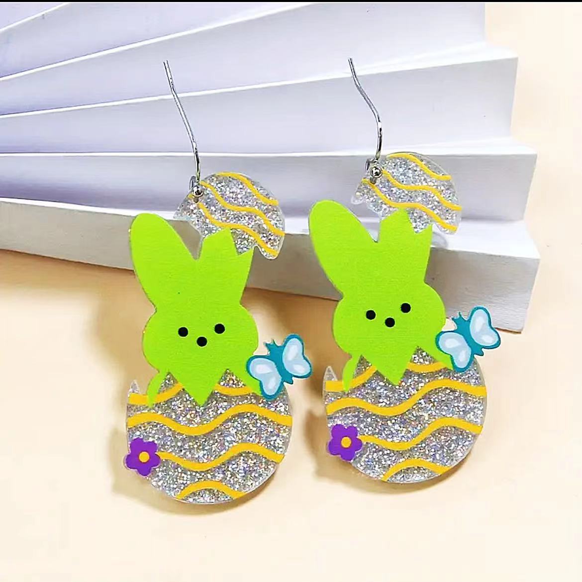 Easter Egg Floral Bunny Earrings