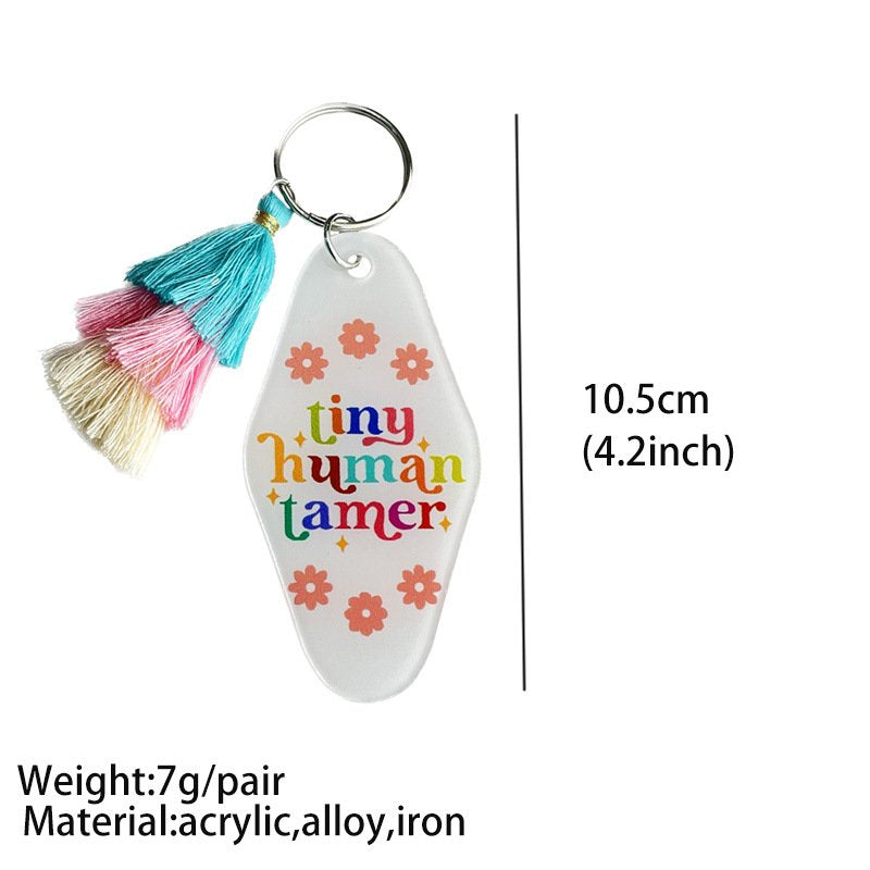 Floral Text Multi-layered Pink Tassel Key Tag