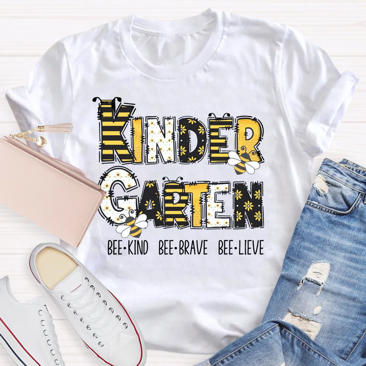 Personalized Grade Bee Kind, Brave, Believe Motivational Teacher T Shirt