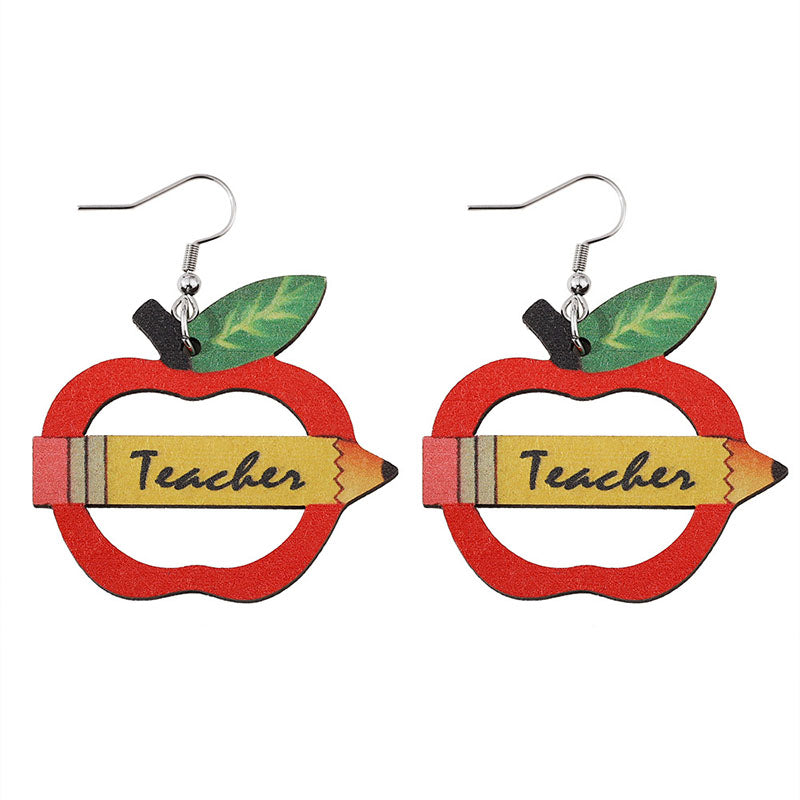 Pencil Apple Teacher Dangling Earrings