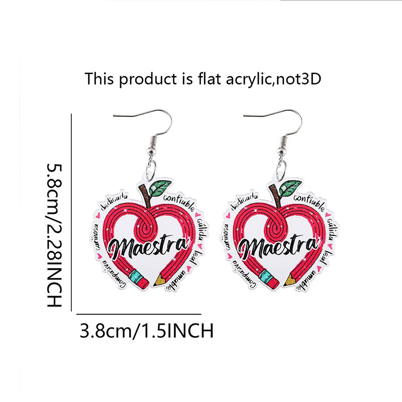 Teacher's Day Pencil Heart Apple Earrings