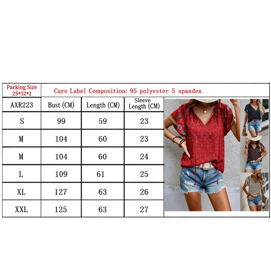 Casual Ethnic Print V-Neck Short-Sleeved Loose Shirt