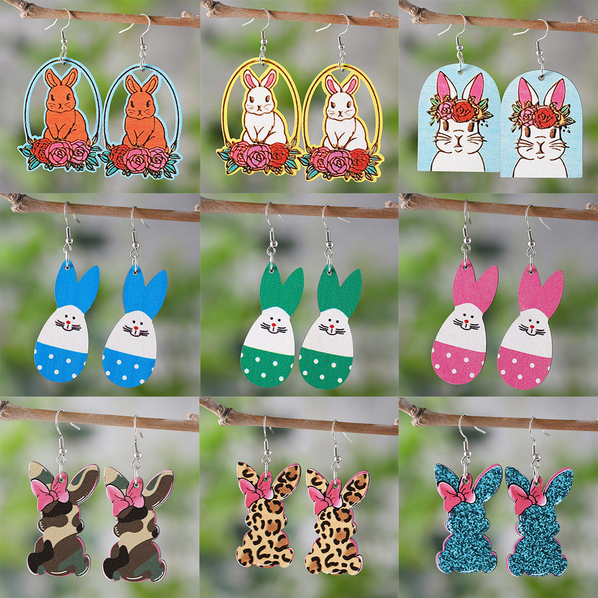 Polka Dot Bunny Leopard Print Camouflage Bow Earrings