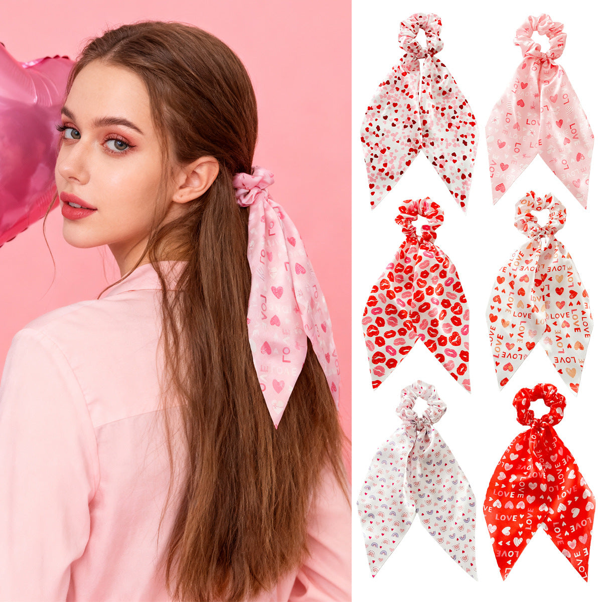 Flowing Scrunchies Sweet Heart-Shaped Lip Hair Ties