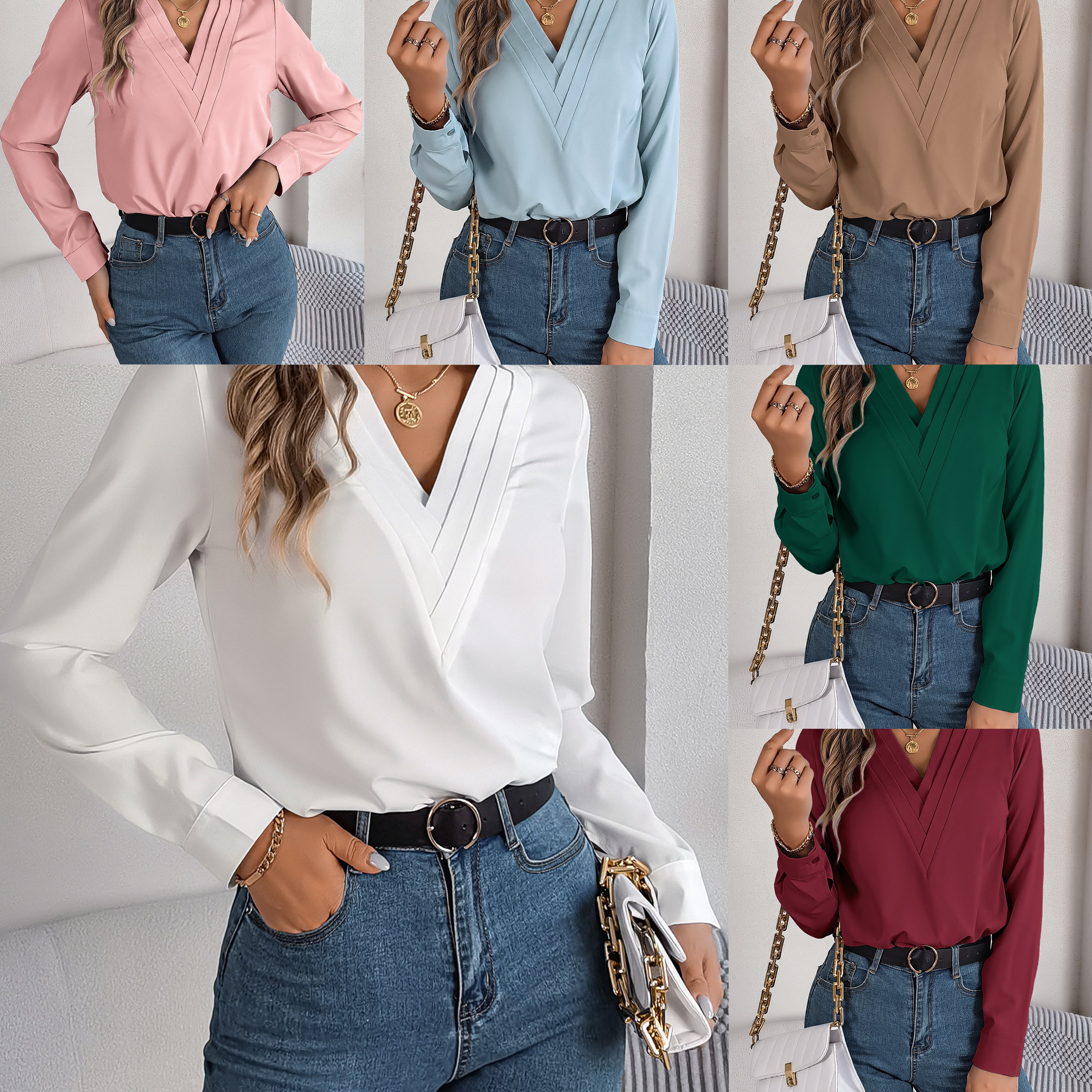 Layered V-Neck Long-Sleeved Shirt