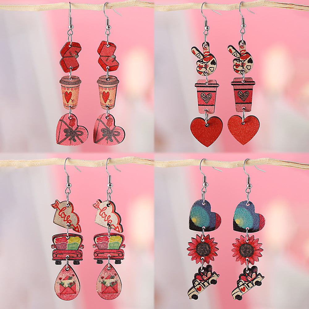 Heart-Shaped Sunflower Love Letter Tri-Piece Tassel Earrings