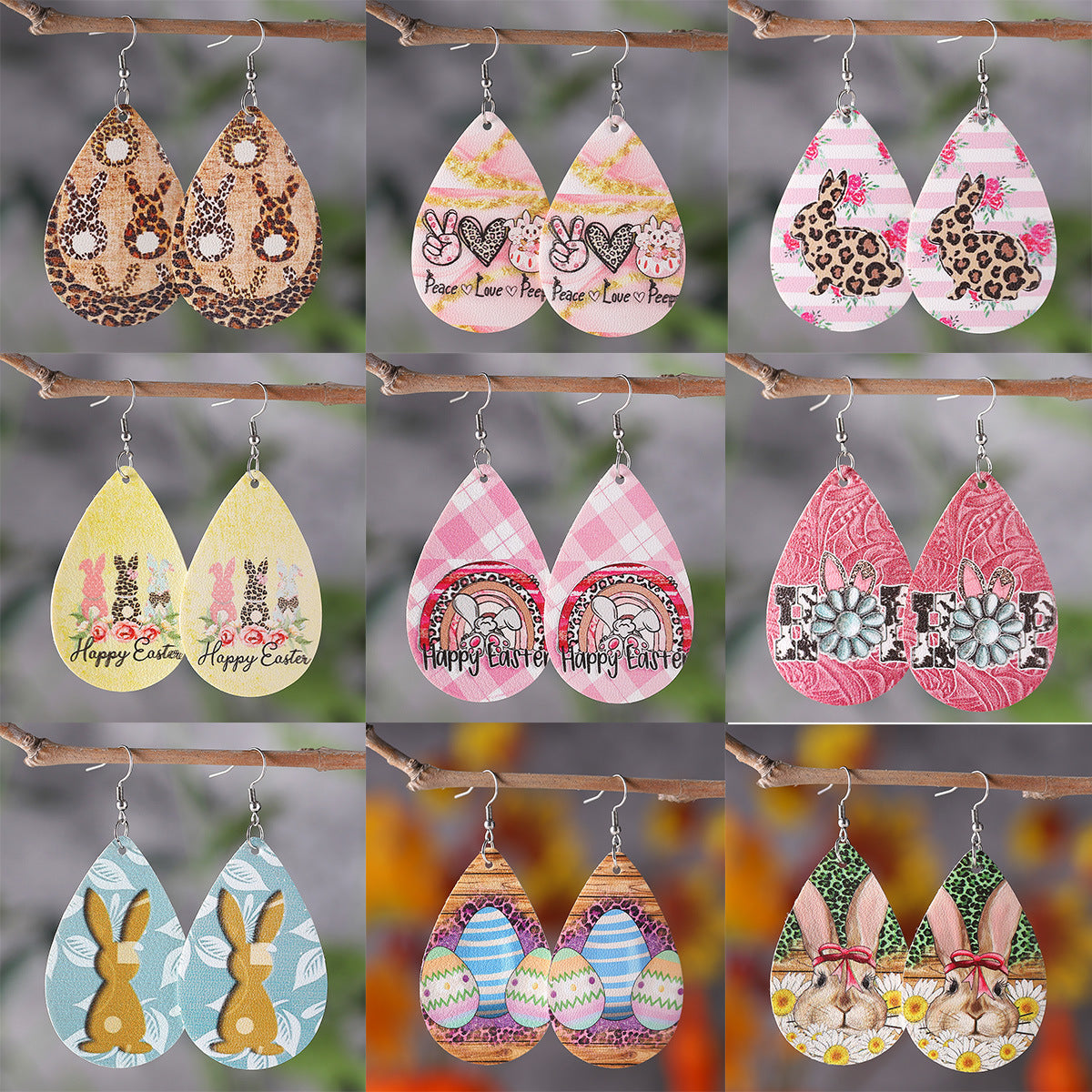 Rabbit Heart-Shaped Leopard Print Turquoise Easter Earrings