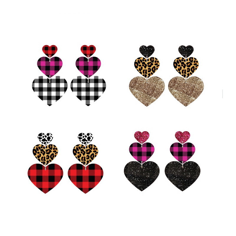 Asymmetrical Leopard Print Checkered Cow Print Earrings