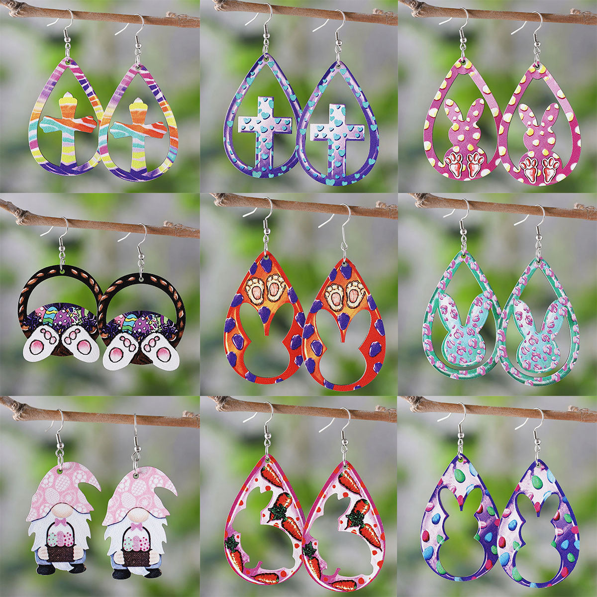 Easter Egg Basket Dwarf Colorful Rabbit Carrot Earrings