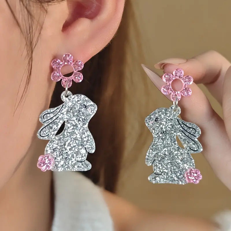 Easter Super Sparkling Silver Bunny Earrings