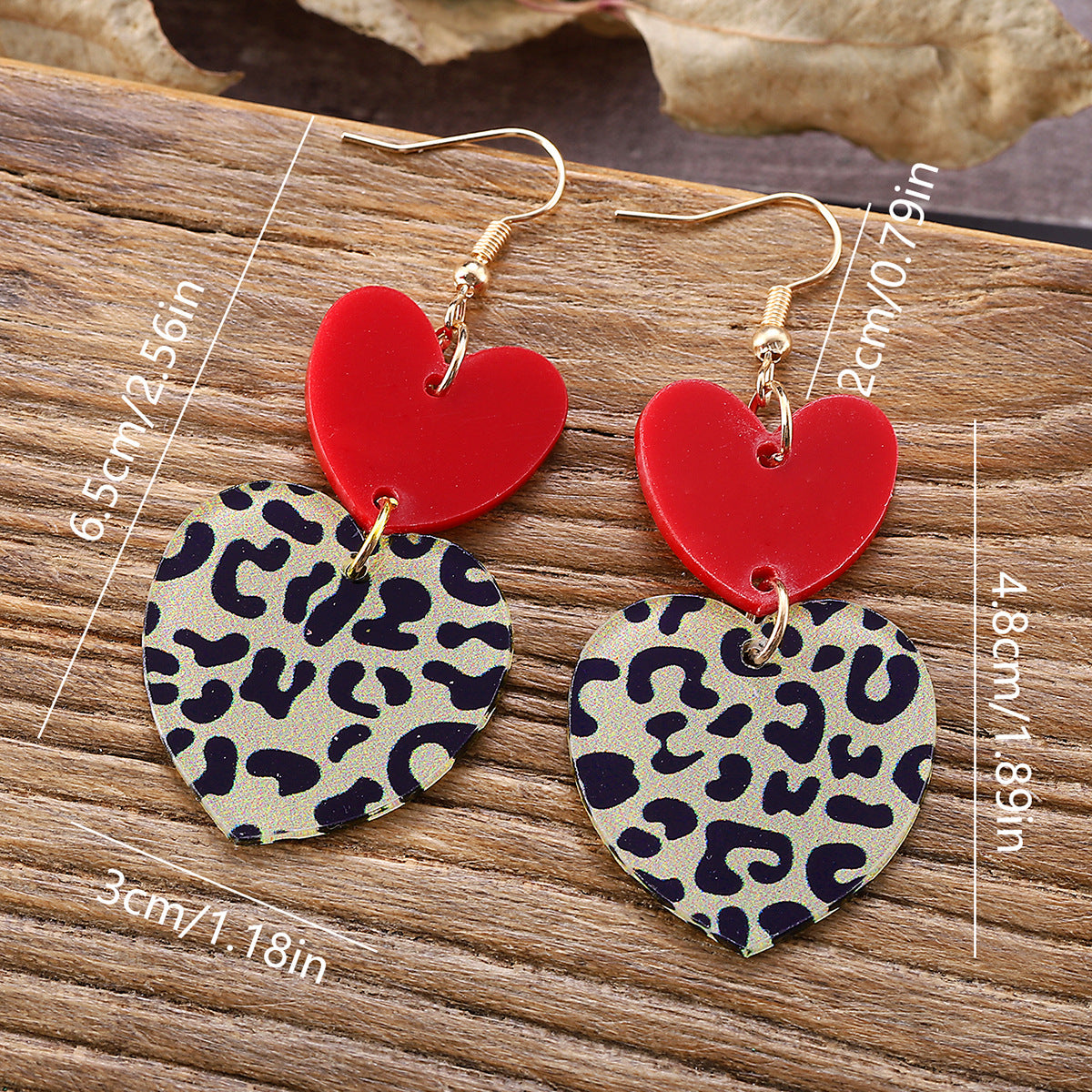 Heart-Shaped Leopard Print Patchwork Pendant Earrings