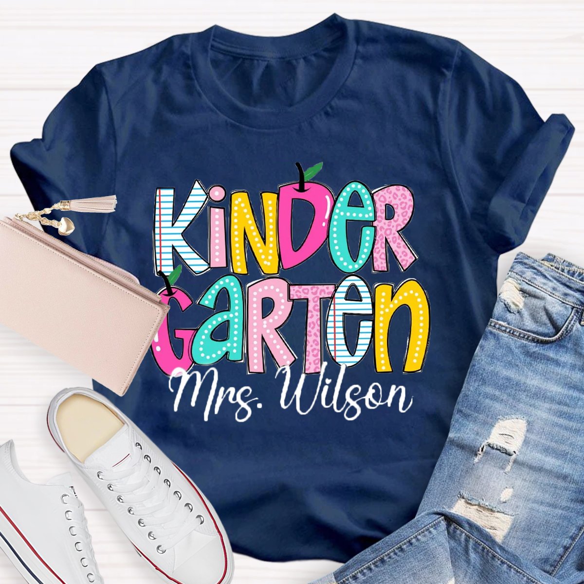 Personalized Grade And Name Colorful Apple T-Shirt