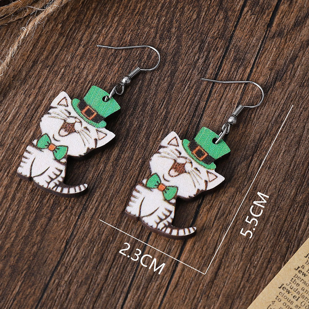Irish Green Hat Cat Reversible Earrings