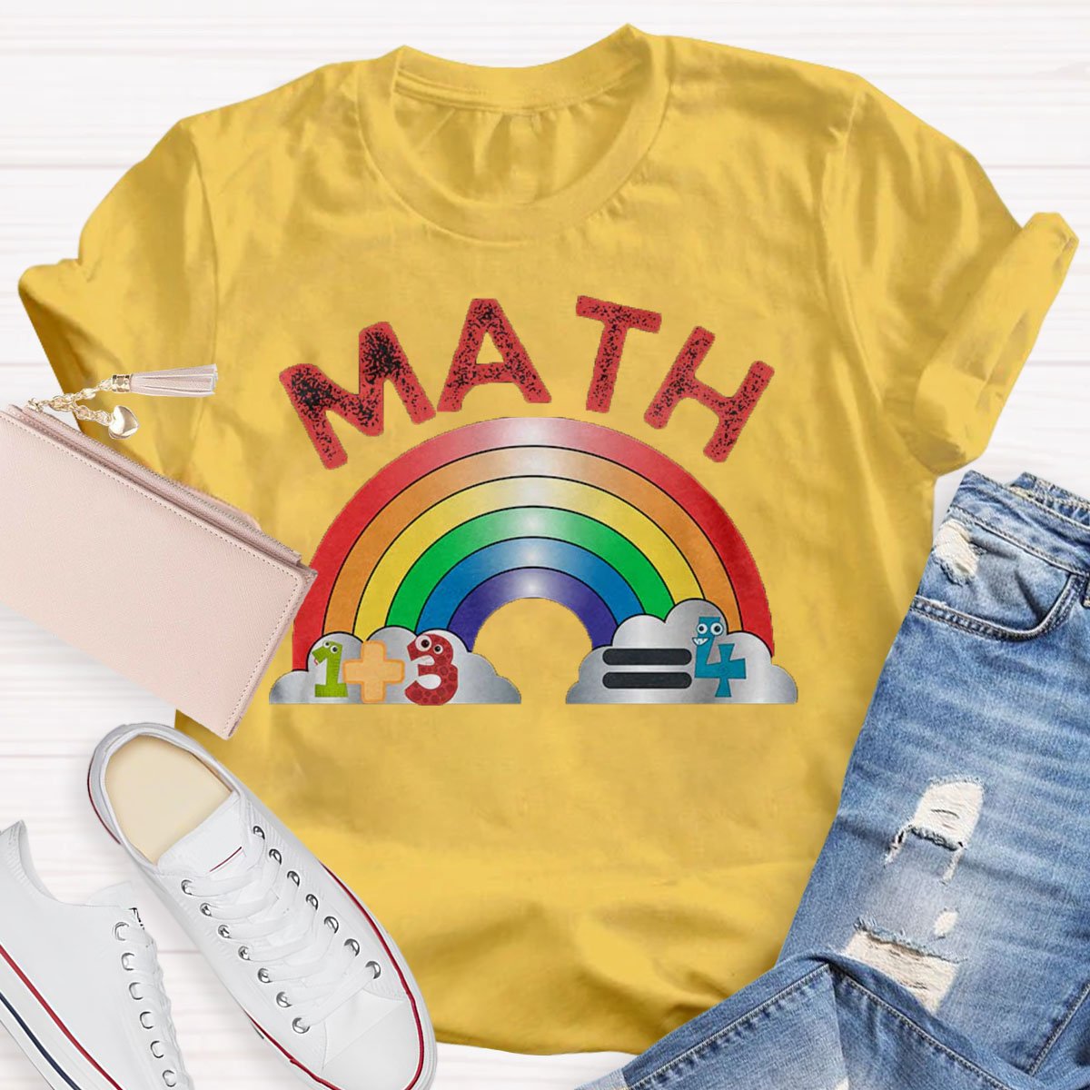 Math Teacher With Rainbow Print Short Sleeve T-shirt