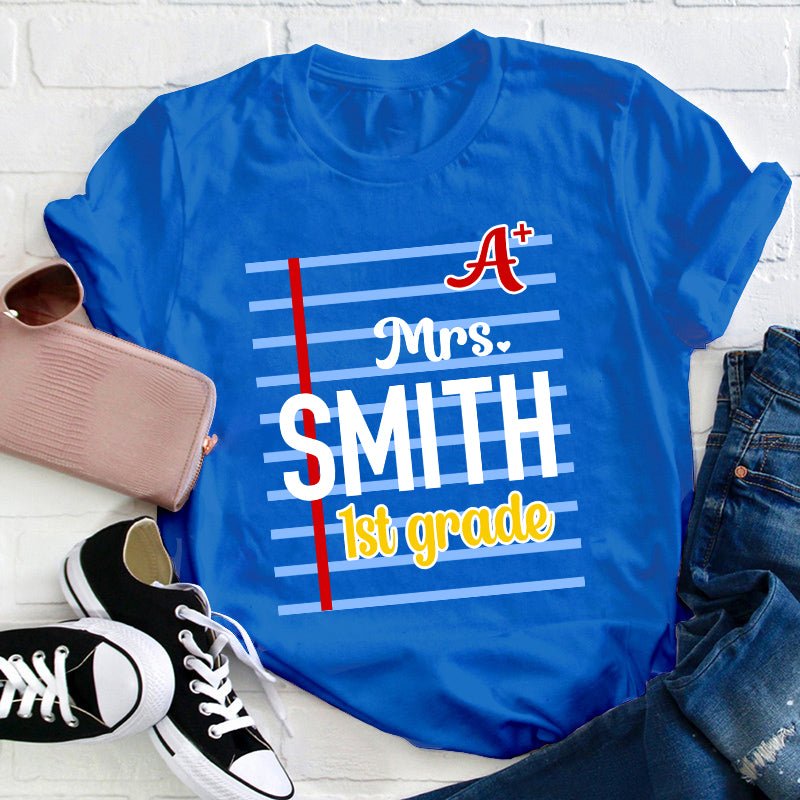 Personalized Name And Grade A Teacher T-Shirt