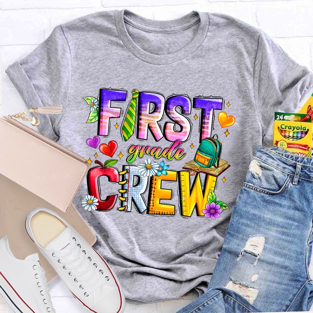 Personalized Grade First Grade Crew Apple Heart Teacher T-Shirt