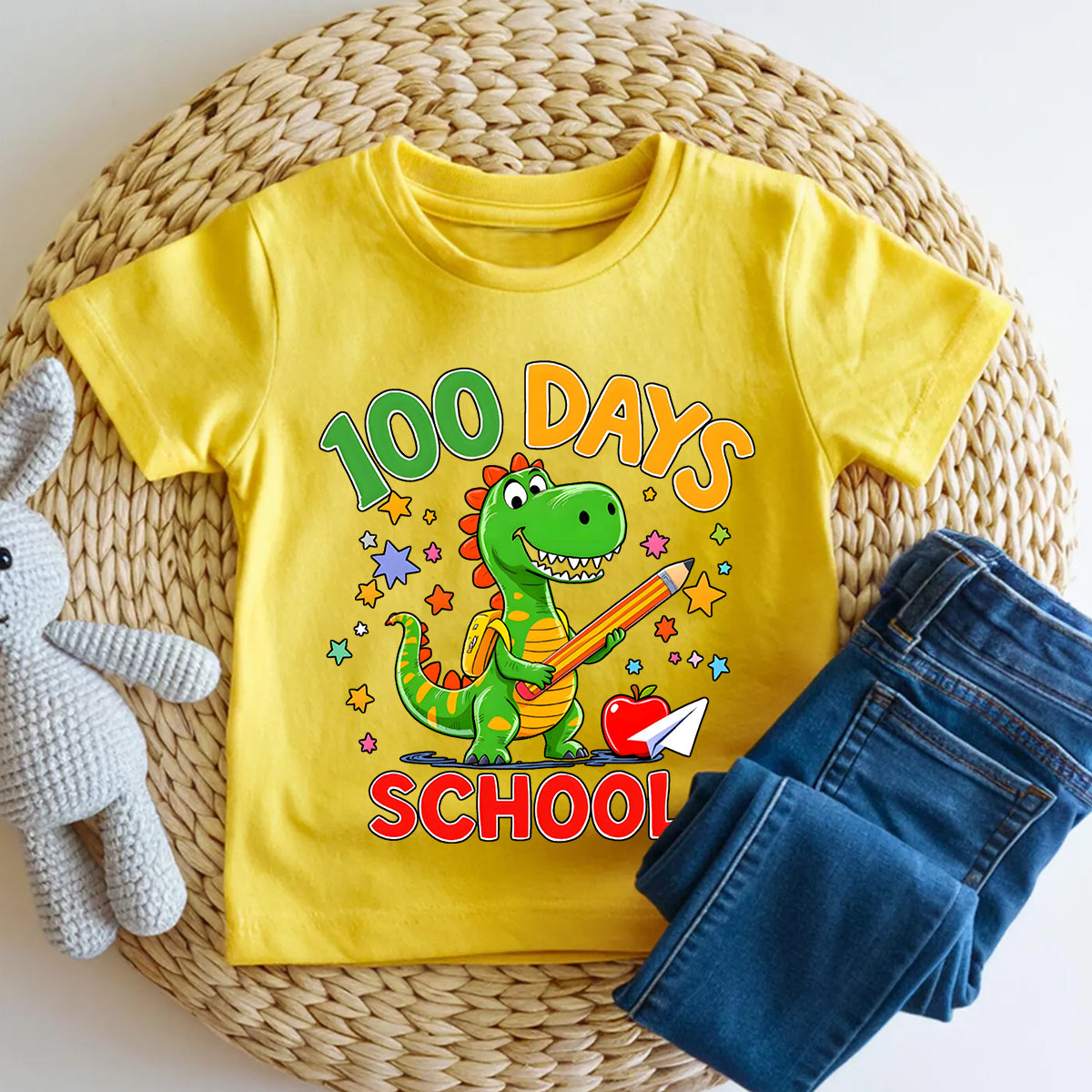100 Days Of School Dinosaur And Colorful Font Prints Toddler T-shirts