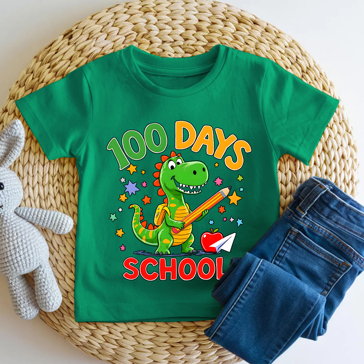 100 Days Of School Dinosaur And Colorful Font Prints Toddler T-shirts