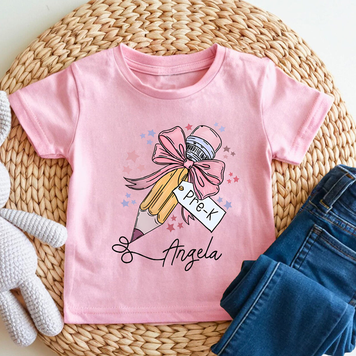 Personalized Name And Grade Bows And Pencils Pre-K Toddler T-shirts
