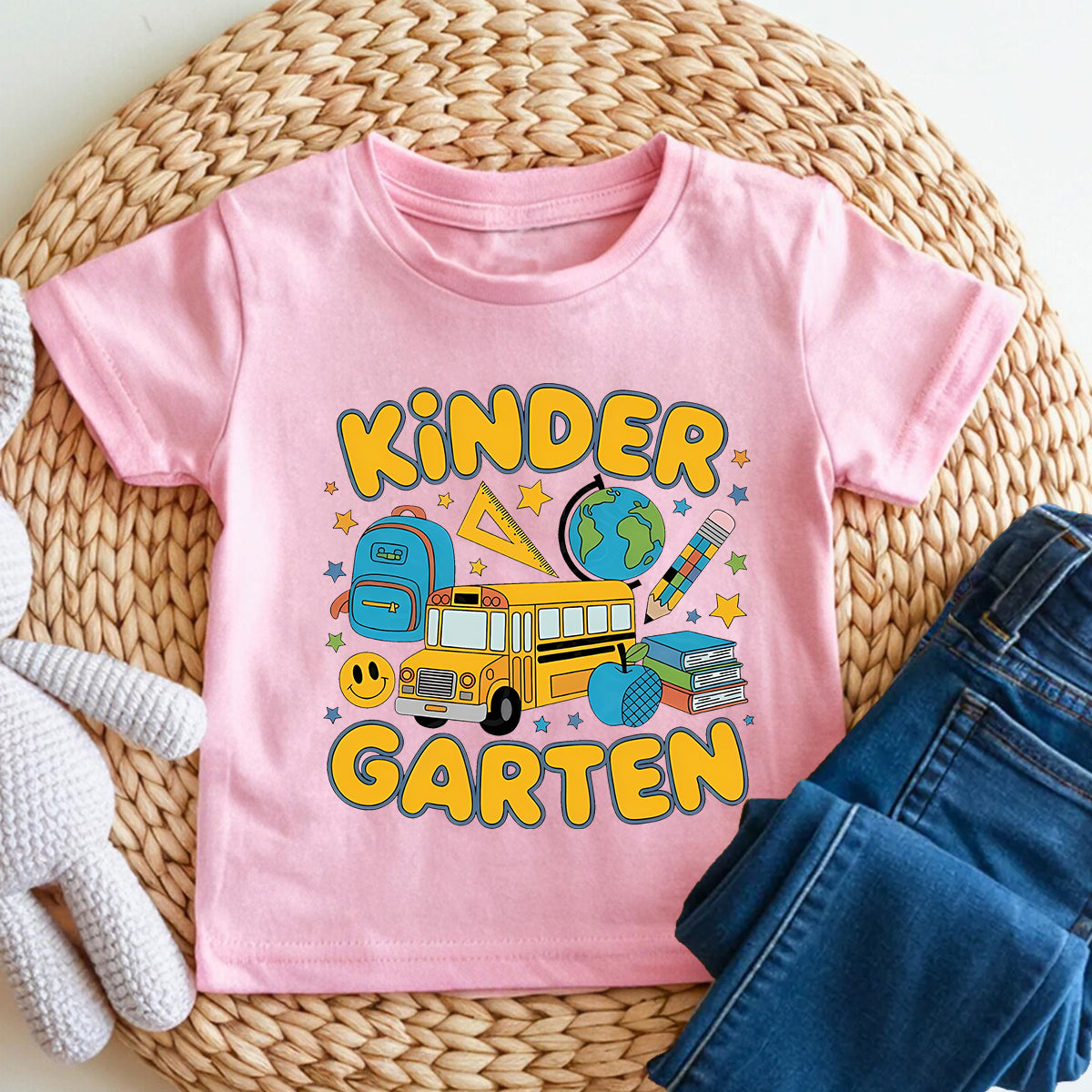 Personalized Grade Yellow School Bus School Supply Toddler T-shirts