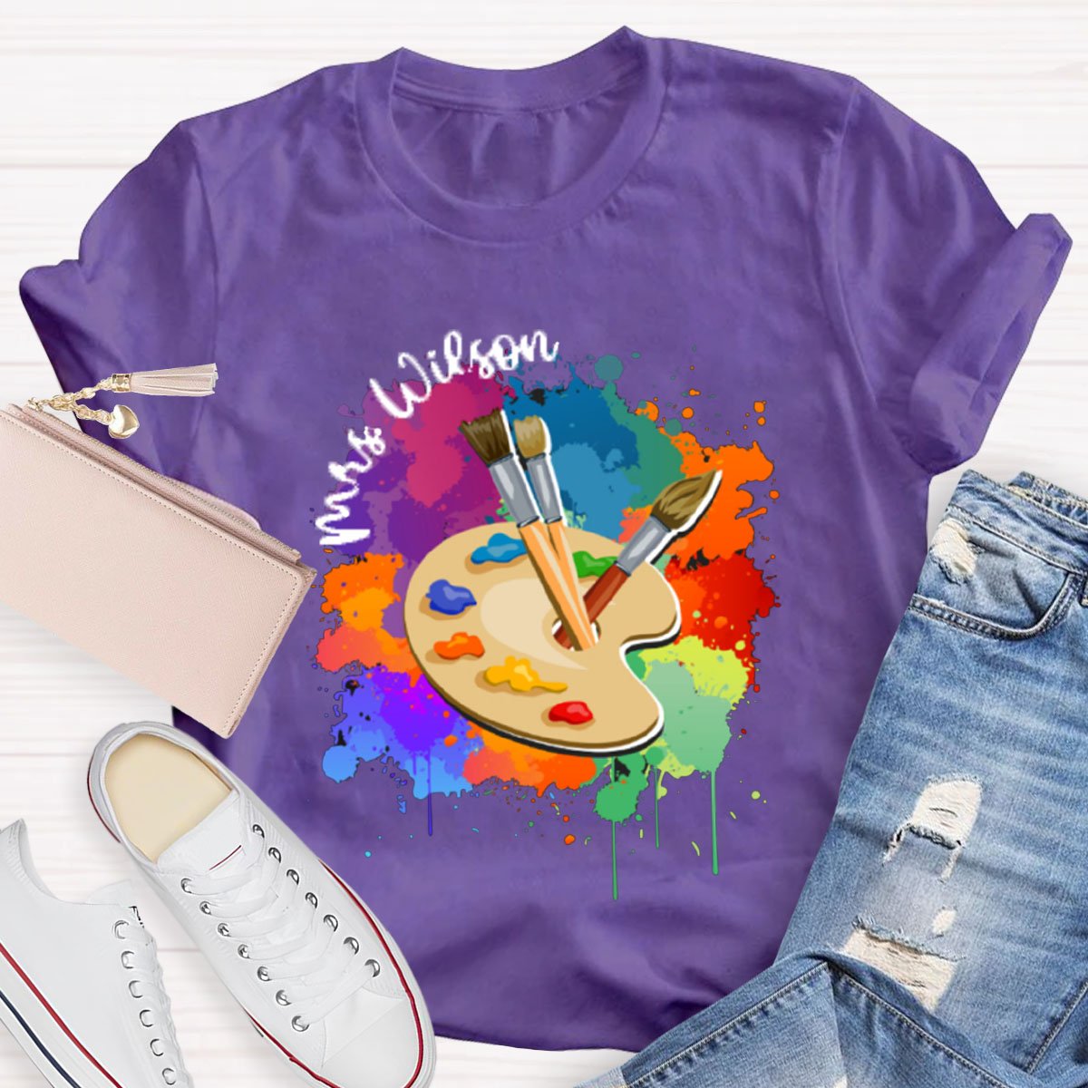 Personalized Artist Palette Teacher T-Shirt