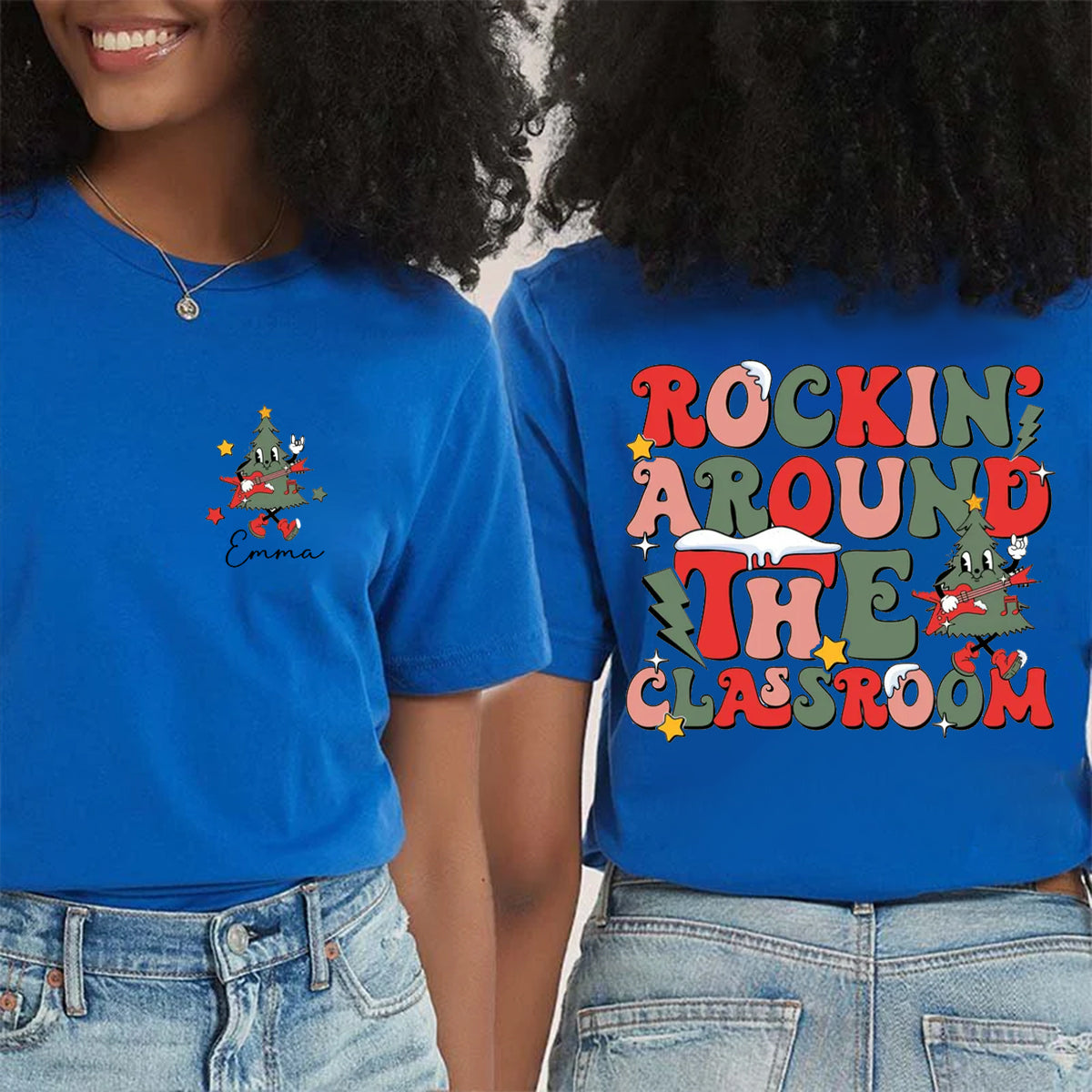 Personalized Name Rockin' Around The Classroom Double Printed T-shirt