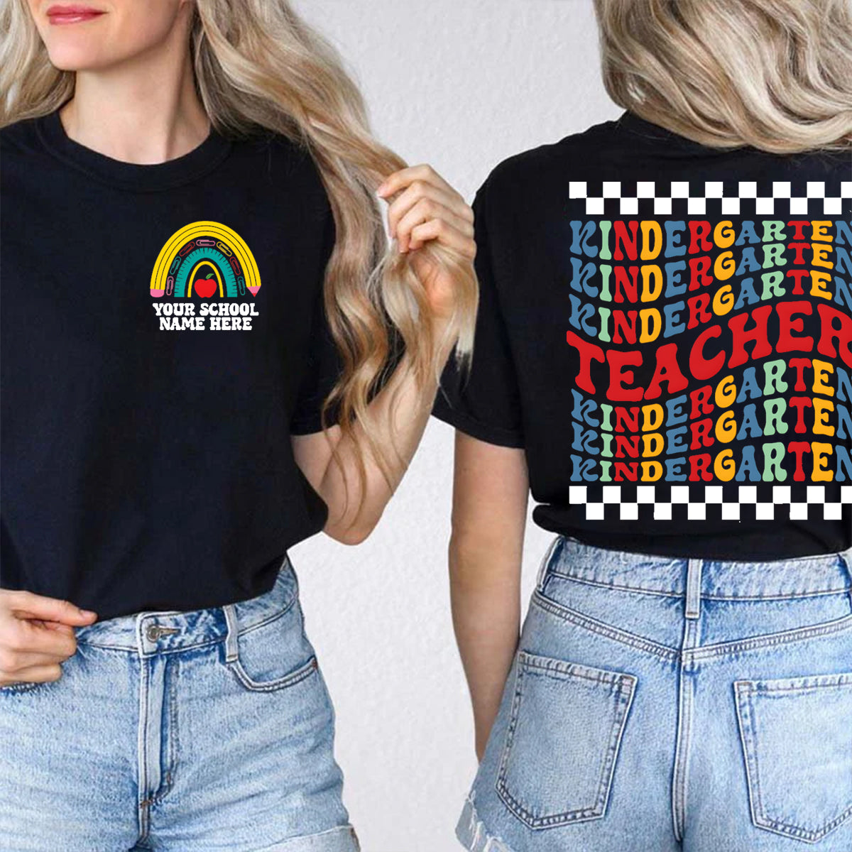 Personalized Your School Name And Grade Double Printed T-shirt